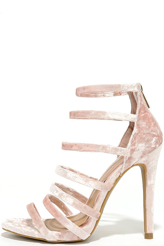 Sexy Blush Heels Caged Heels Velvet Heels 37.00 Lulus