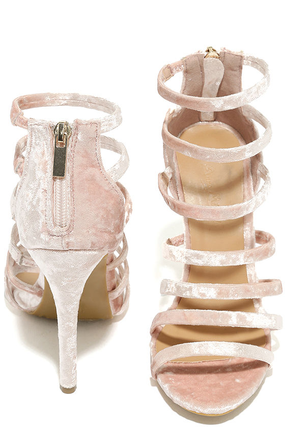 Sexy Blush Heels Caged Heels Velvet Heels 37.00