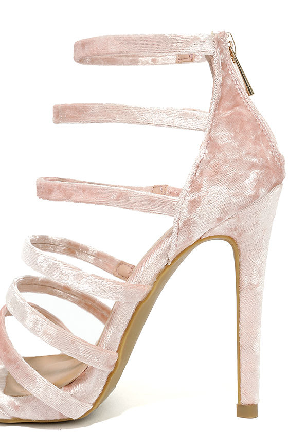 Sexy Blush Heels Caged Heels Velvet Heels 37.00