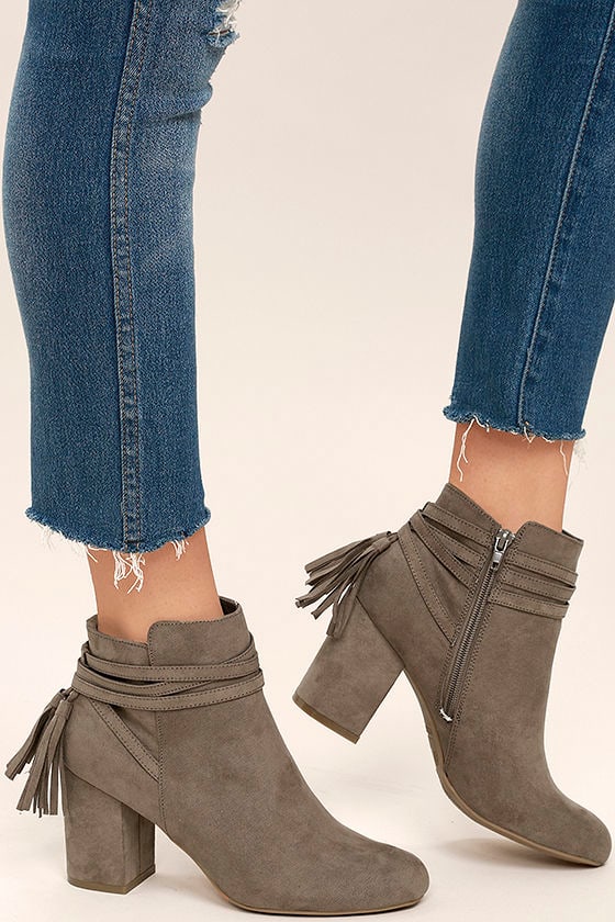 flat taupe booties