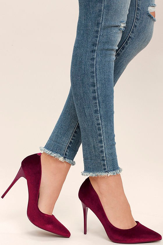 Velvet Point Toe Pyramid Heeled Slingback Pumps | SHEIN IN
