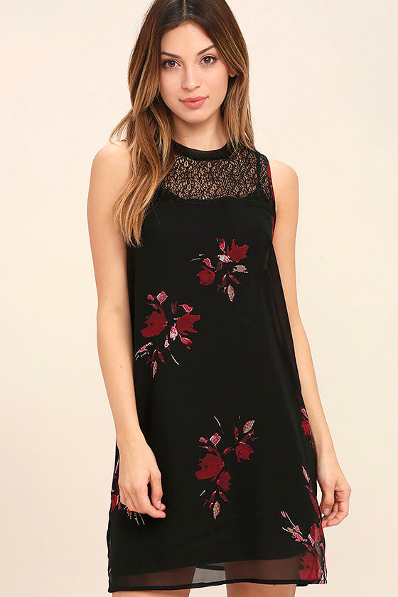 Gentle Fawn Ethereal Black Floral Print Shift Dress