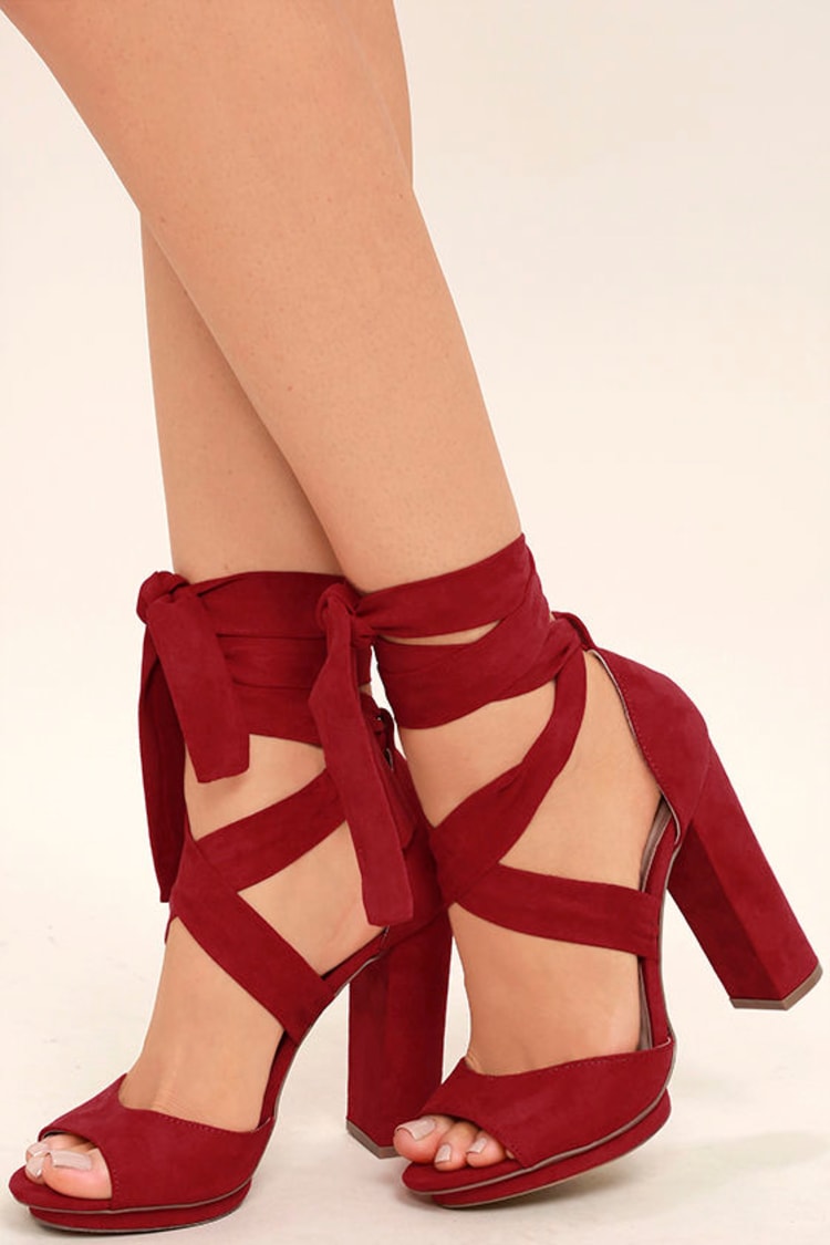 Red Heels - Lace-Up Heels - Vegan Suede Heels - $33.00 - Lulus