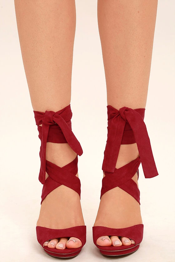 red square lace up heels