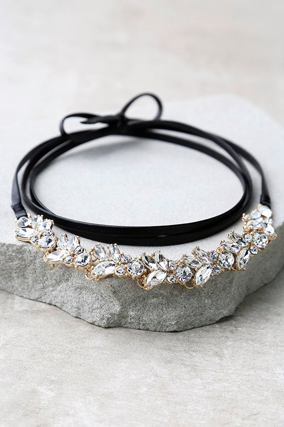 Vixen Gold and Black Rhinestone Wrap Necklace
