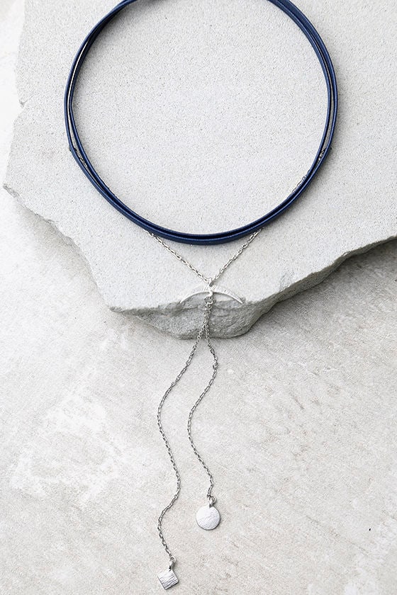Interstellar Silver and Navy Blue Layered Choker Necklace