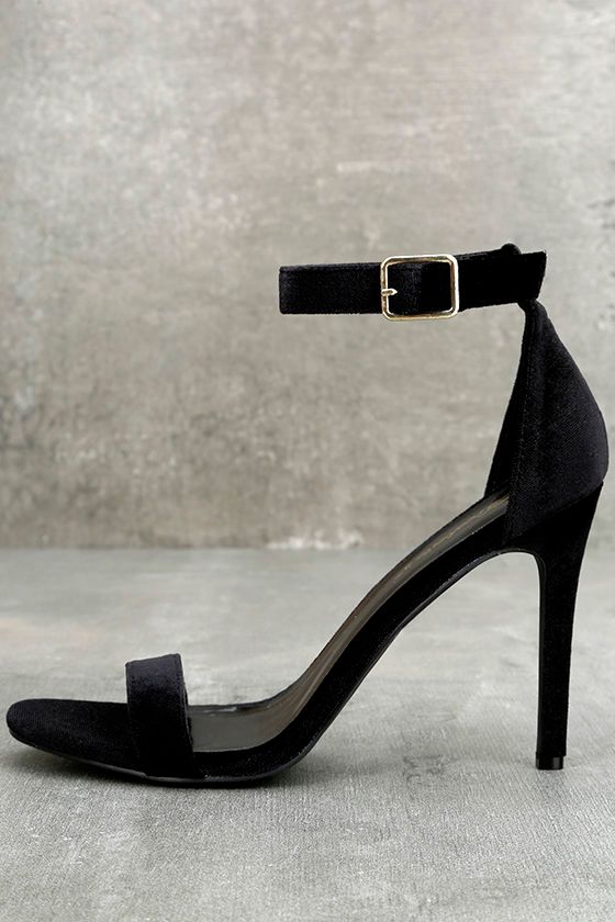 laura black velvet ankle strap heels