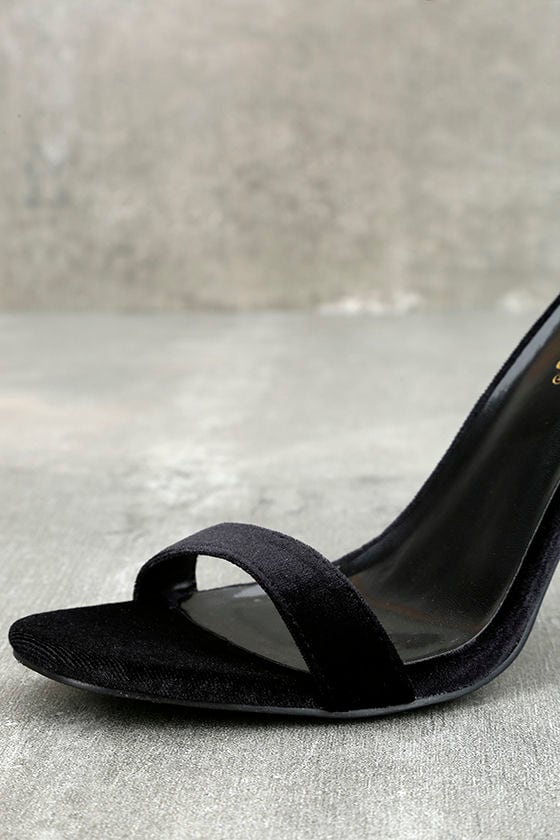 black velvet almond toe ankle strap heels