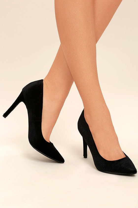 black velvet pumps low heel