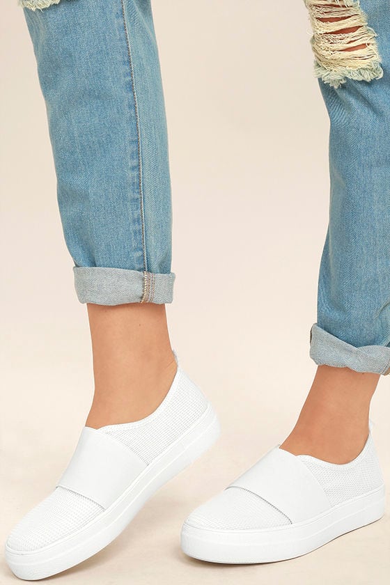 white mesh slip on sneakers