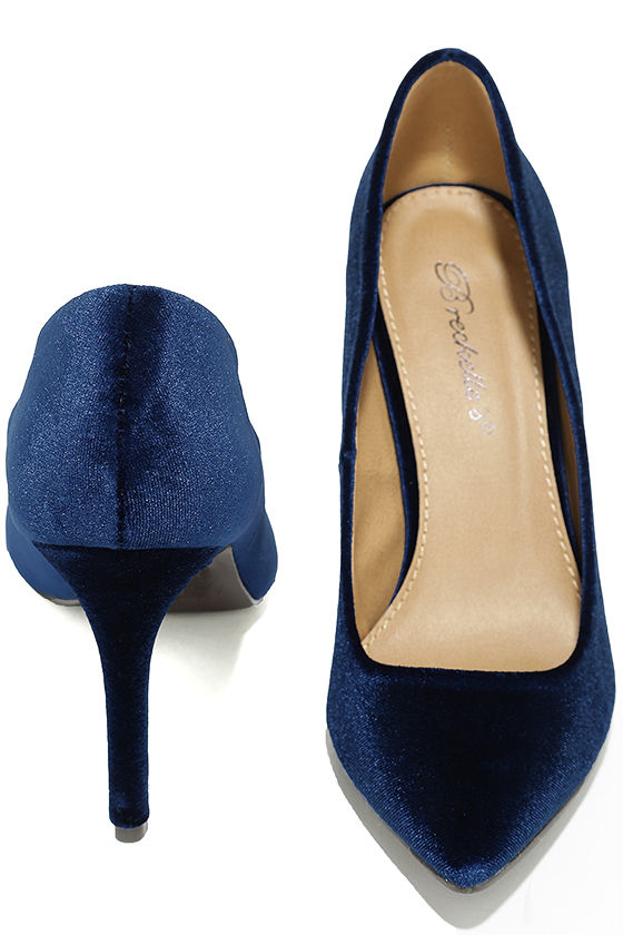 Chic Blue Heels Blue Velvet Pumps Pointed Pumps 28.00
