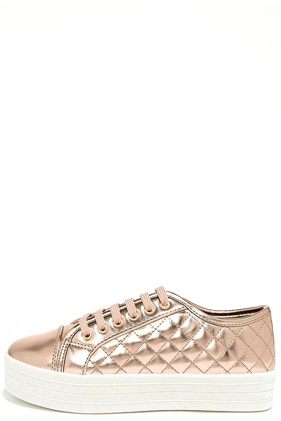 Leeloo Rose Gold Quilted Flatform Sneakers 2