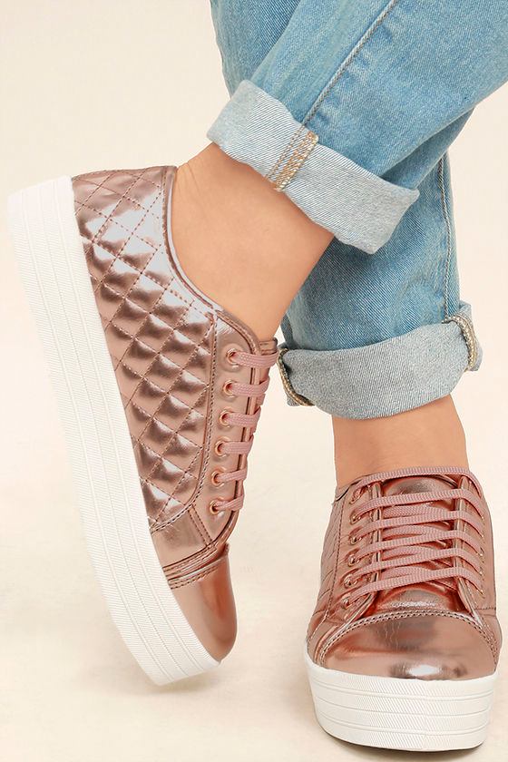 Leeloo Rose Gold Quilted Flatform Sneakers 1