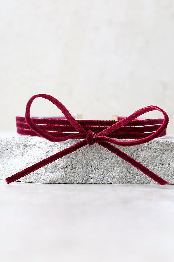 Gifted Burgundy Velvet Layered Choker Necklace 2