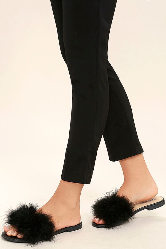 black feather slippers