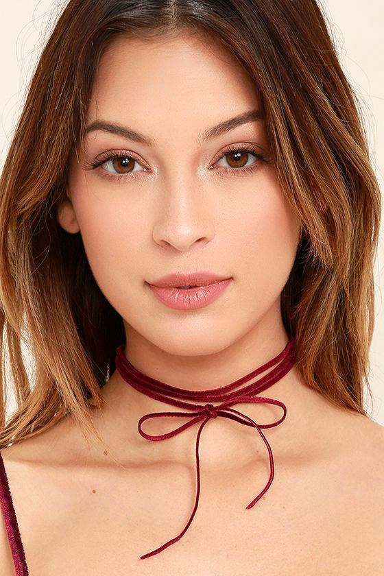 Gifted Burgundy Velvet Layered Choker Necklace 1