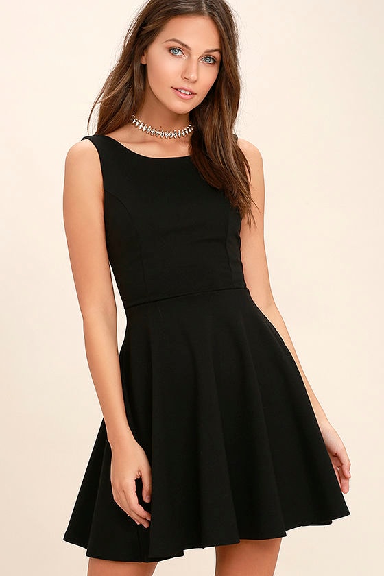 Cute Black Dress Skater Dress LBD Backless Dress 44.00