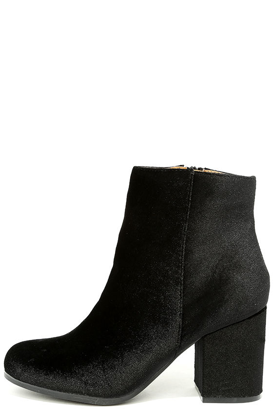black velvet heeled boots
