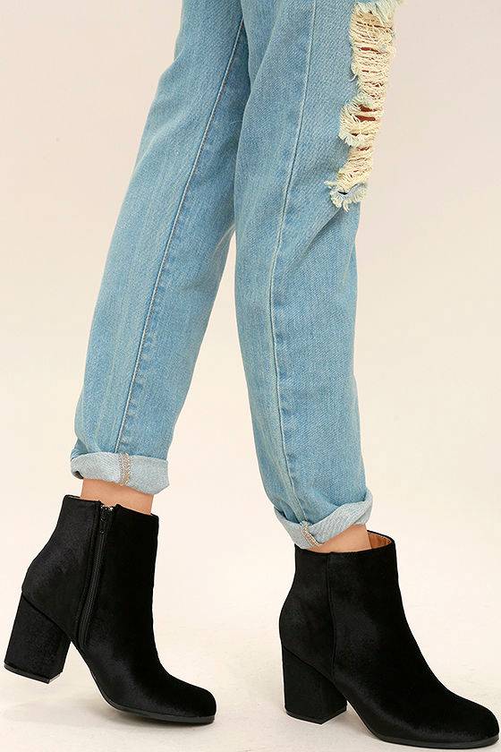 Annette Black Velvet Ankle Booties 1
