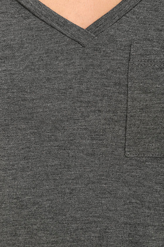 Cute Heather Grey Dress - Swing Dress- Long Sleeve Dress - Shirt Dress - $35.00