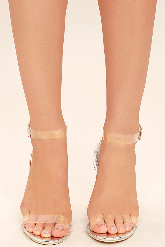 clear strap silver heels