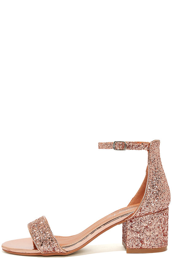 Reunion Pink Glitter Ankle Strap Heels 1