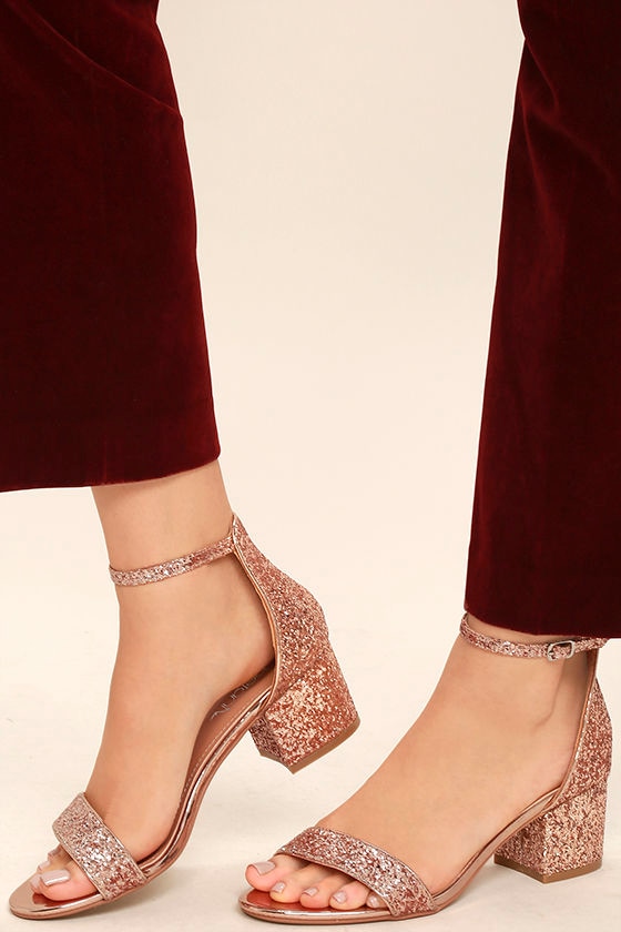 Reunion Pink Glitter Ankle Strap Heels 2