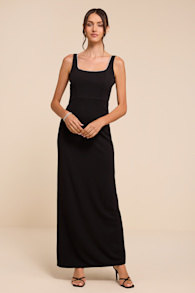 Timeless Poise Black Rhinestone Square Neck Backless Maxi Dress 2