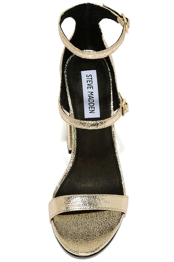 Steve Madden Parrson - Gold Ankle Strap Heels - Metallic Heels - Block ...