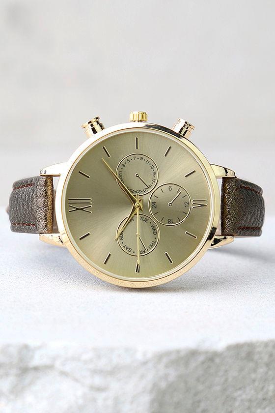 Time to Go Gold and Bronze Leather Watch 1