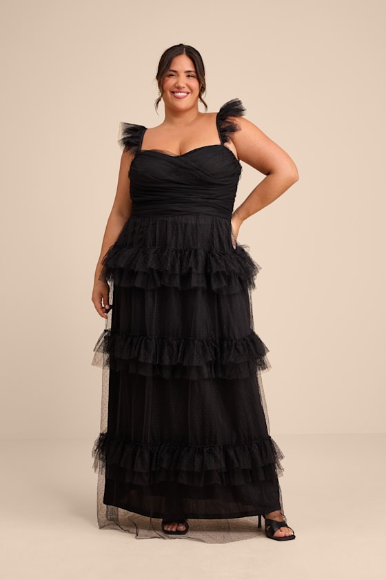 Pure Radiance Black Mesh Swiss Dot Tiered Maxi Dress - thumbnail 5
