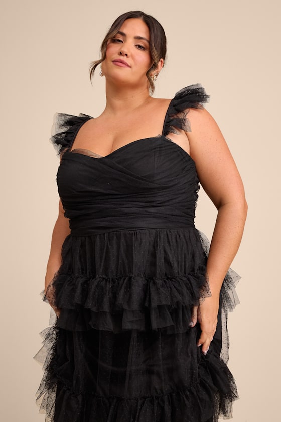 Pure Radiance Black Mesh Swiss Dot Tiered Maxi Dress - thumbnail 6