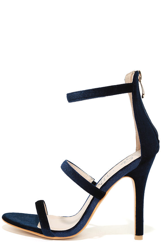 Makena Navy Velvet High Heel Sandals 2