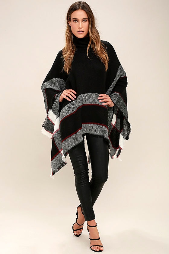 Sled Ride Red and Black Plaid Poncho 2