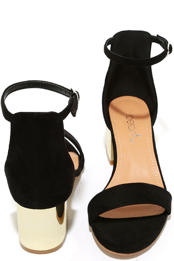 Cute Black and Gold Heels - Single Sole Heels - Ankle Strap Heels - $29.00