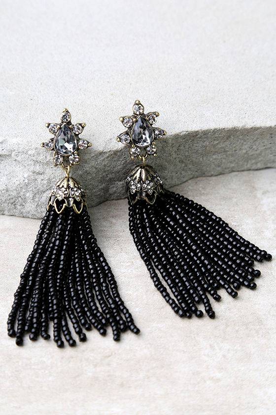 Chic Black Earrings Beaded Earrings Tassel Earrings 21.00 Lulus