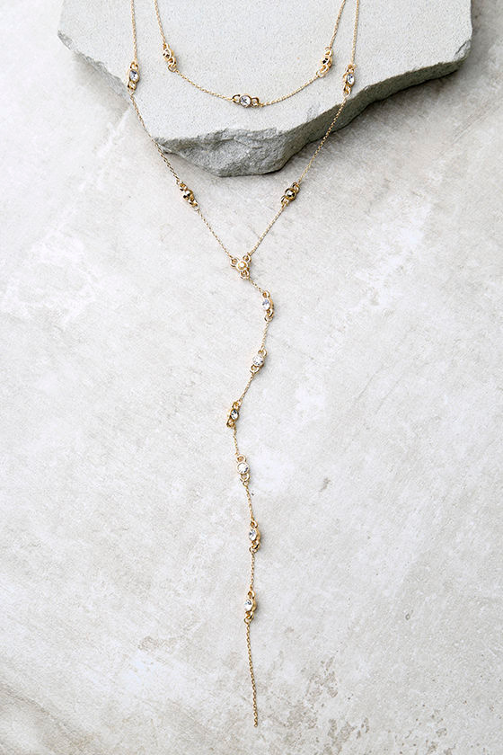 Lovely Gold Rhinestone Necklace Layered Necklace Choker Necklace Drop Chain Necklace 16