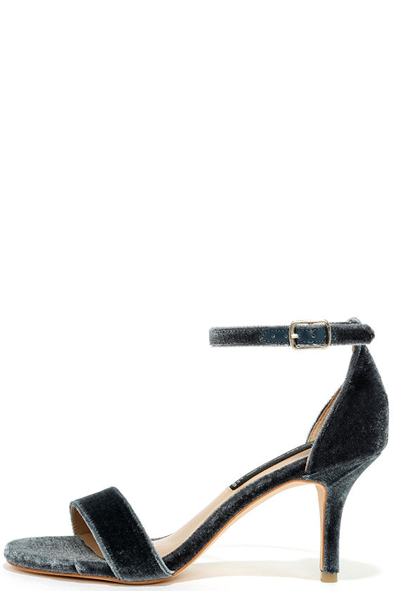 Steven by Steve Madden Viienna Blue Velvet Ankle Strap Heels