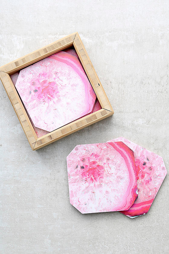 DENY Designs Hot Pink Agate Print Coasters 1