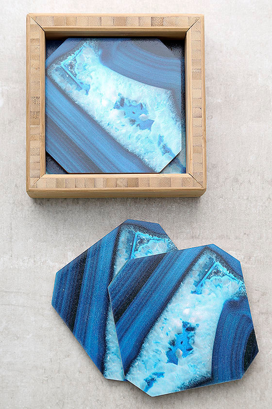 DENY Designs Dark Blue Agate Print Coasters