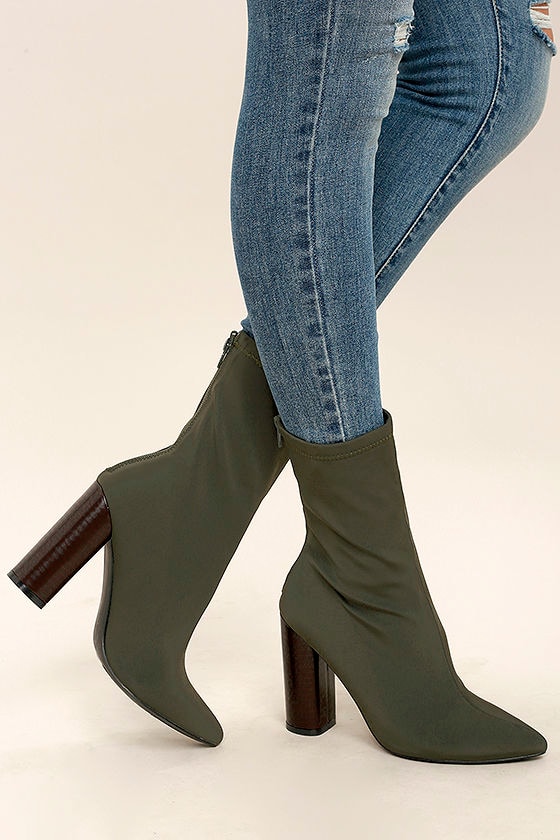 Araceli Olive Knit Mid-Calf High Heel Booties