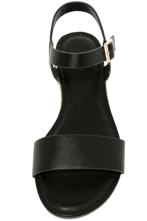Cute Black Sandals - Wedge Sandals - Black and Gold Sandals - $21.00