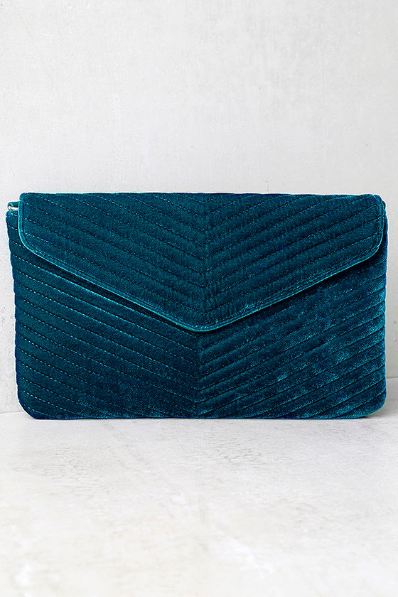 Keep it Poppin Teal Blue Velvet Clutch