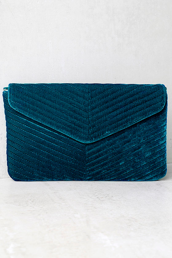 Lovely Teal Blue Clutch Velvet Clutch Quilted Velvet Clutch 27.