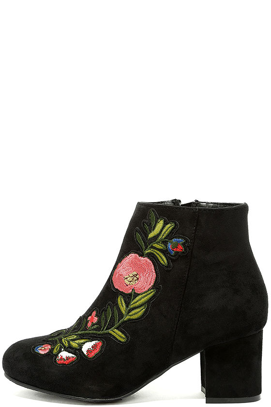 Cute Black Suede Booties - Embroidered Booties - Ankle Booties - $39.00 ...