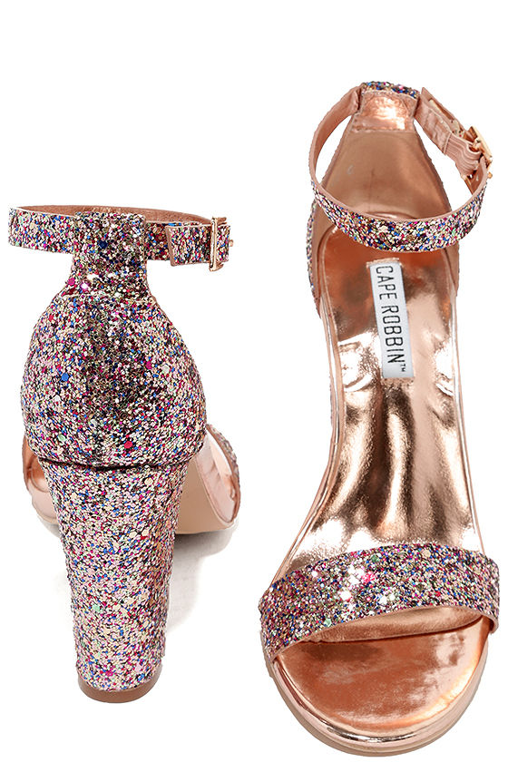 Fun Pink Glitter Heels Ankle Strap Heels Party Heels 36.00