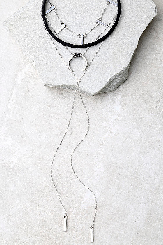 Chic Black and Silver Necklace - Choker Necklace - Layered Necklace ...