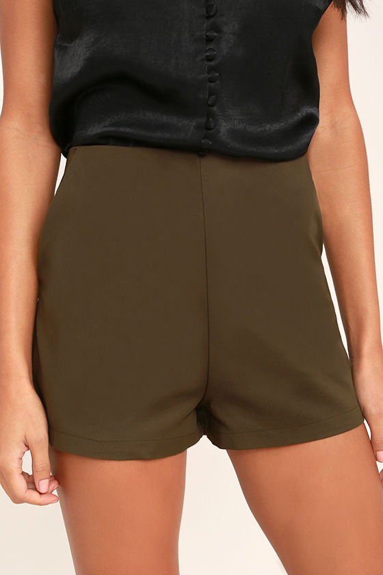 Always in Love Olive Green High-Waisted Shorts