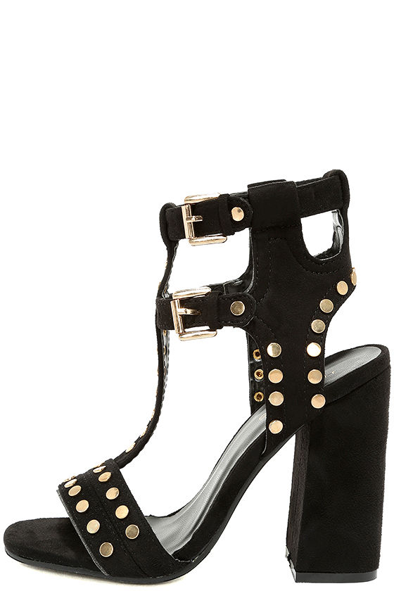 Lizeth Black Suede Studded Heels 2