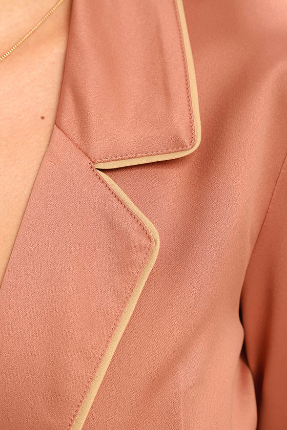 Chic Blush Pink Romper Long Sleeve Romper Satin Romper Tuxedo